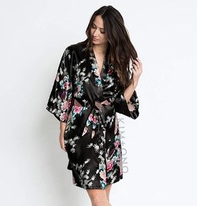 Black satin kimono robe